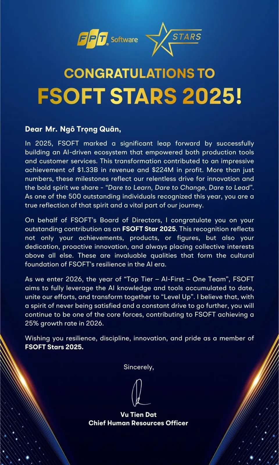 FSOFT Star 2025 recognition